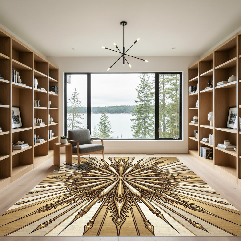 Golden Sunburst Spear Medallion Rug