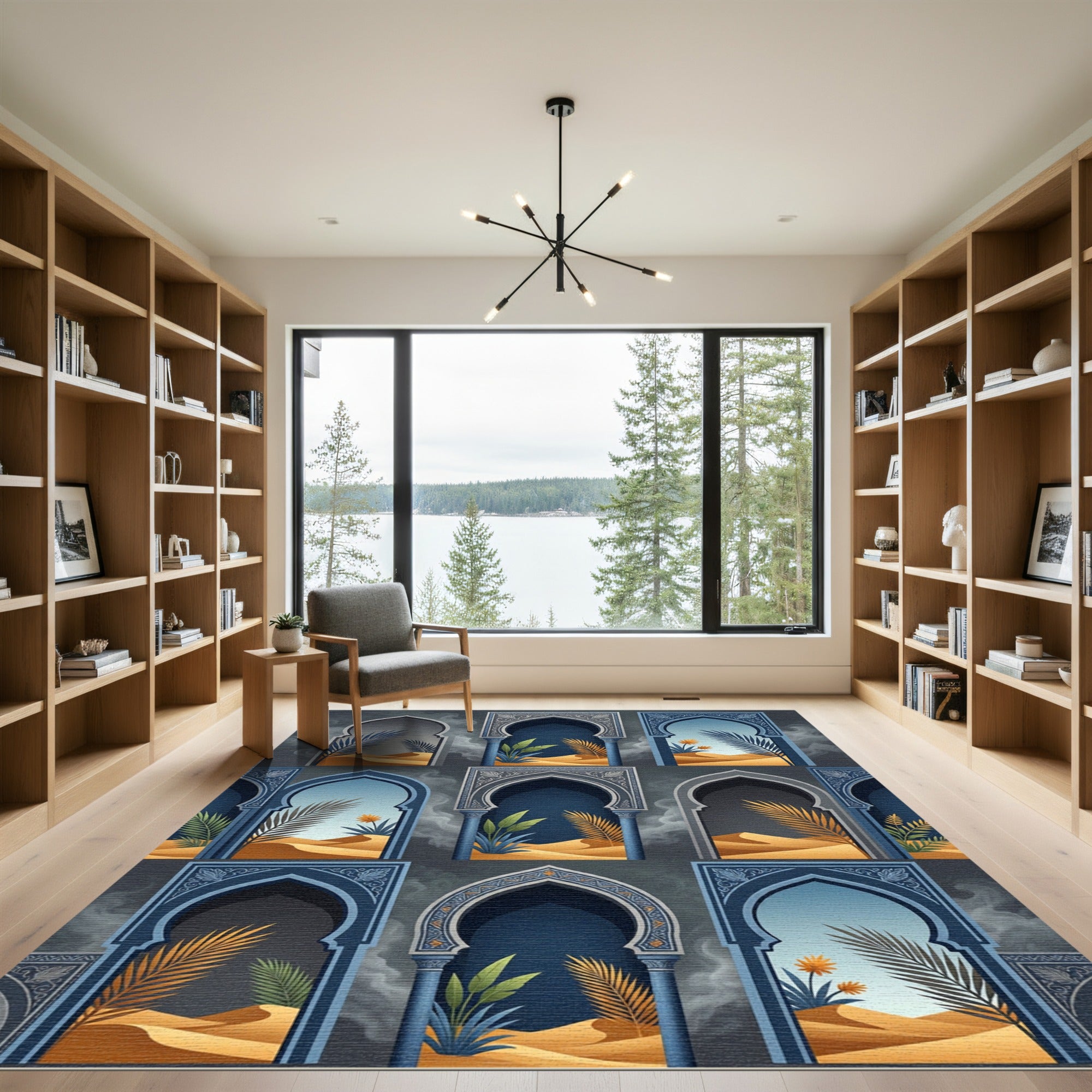 Midnight Azure Arched Desert Palm Vista Rug