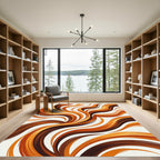 Warm Amber Abstract Fluid Waves Rug