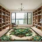 Elegant Sage Peony Ornate Framed Botanical Rug