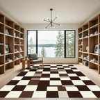 Modern Brown and White Checkered Grid Rug