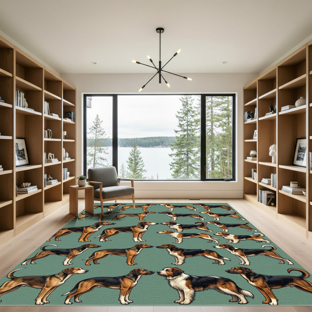 Tricolor Spaniel Hound Grid Illustration Rug