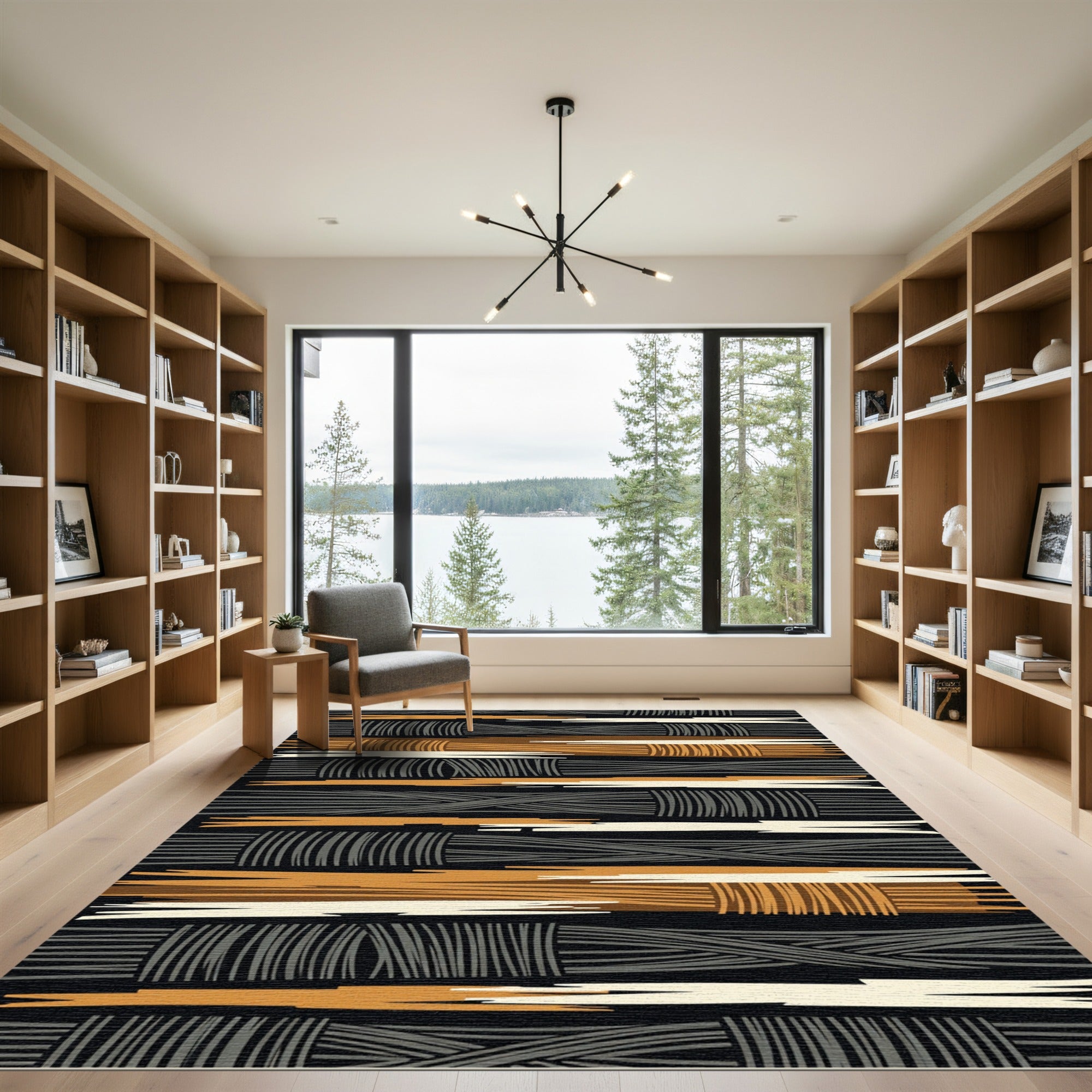 Abstract Earth Tone Woven Stripe Rug