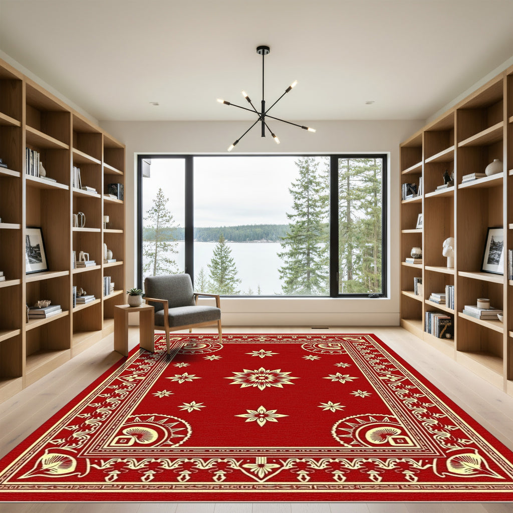 Crimson Floral Bordered Medallion Rug