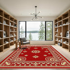 Crimson Floral Bordered Medallion Rug