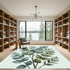Earthy Green Eucalyptus Botanical Illustration Rug