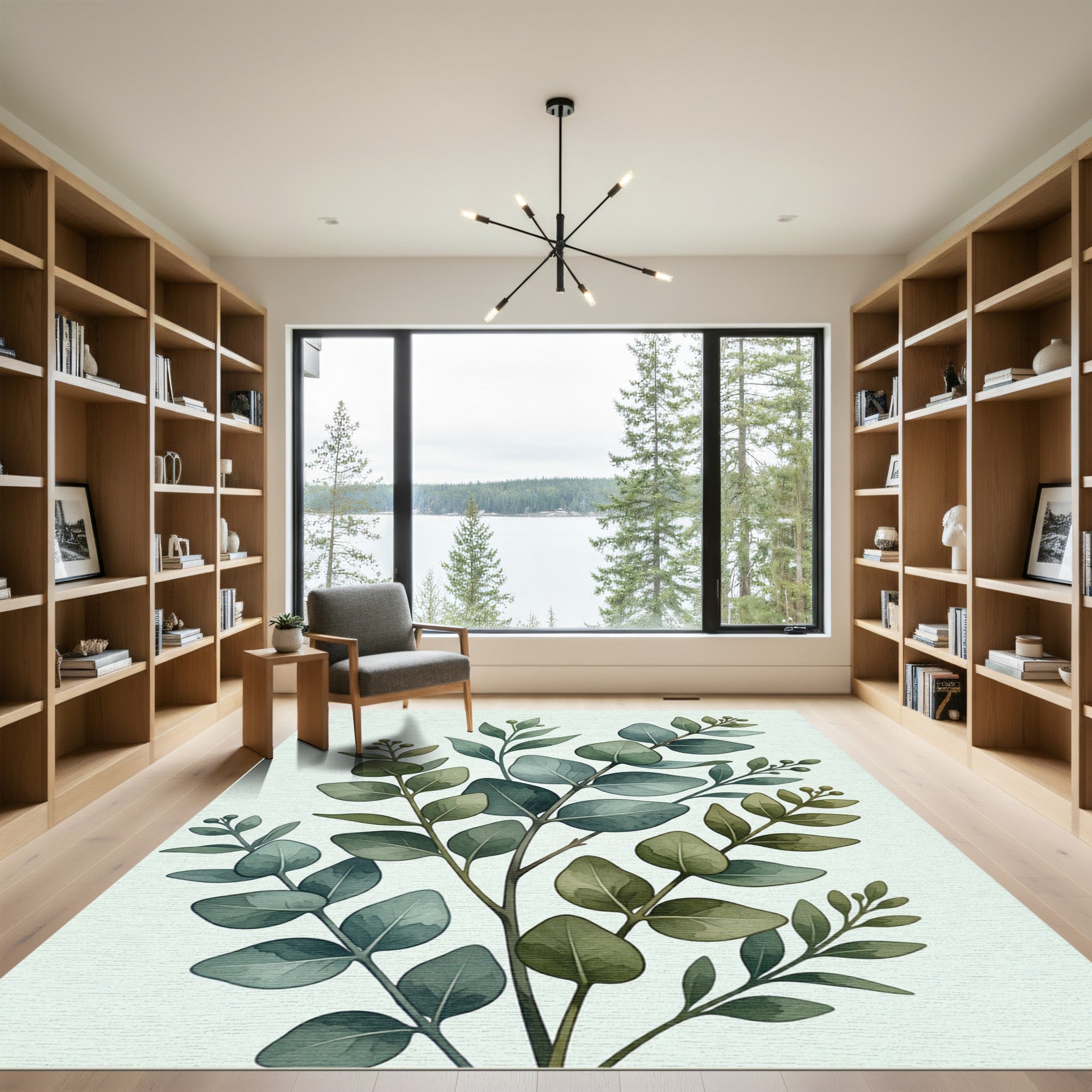 Earthy Green Eucalyptus Botanical Illustration Rug