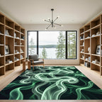 Ethereal Emerald Smoke Swirl Abstract Rug