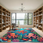 Playful Orange Octopus Coral Reef Rug