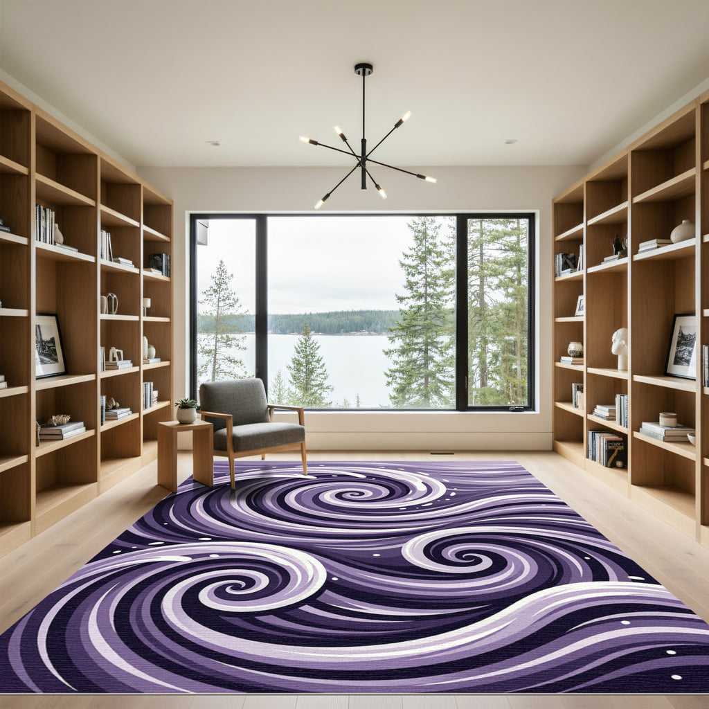 Deep Purple Swirl Ocean Waves Rug