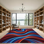 Fluid Crimson and Azure Abstract Swirls Rug