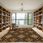 Golden Brown Art Deco Diamond Pattern Rug