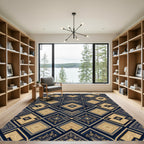 Golden Navy Medallion Diamond Composition Rug