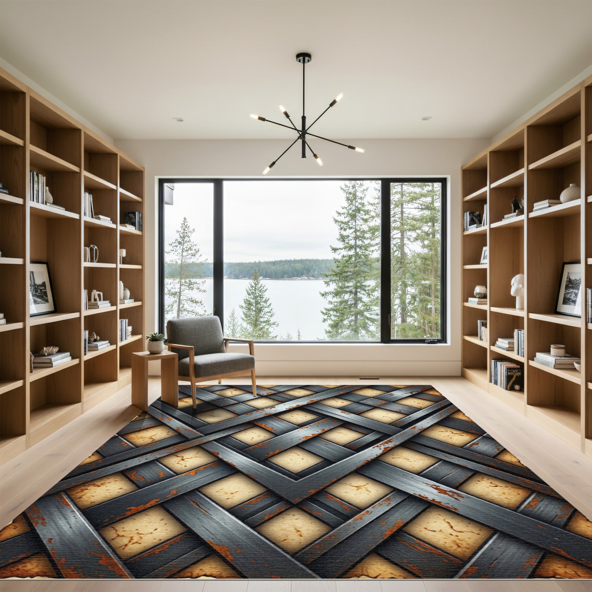 Industrial Gray Metal Lattice Grid Rug
