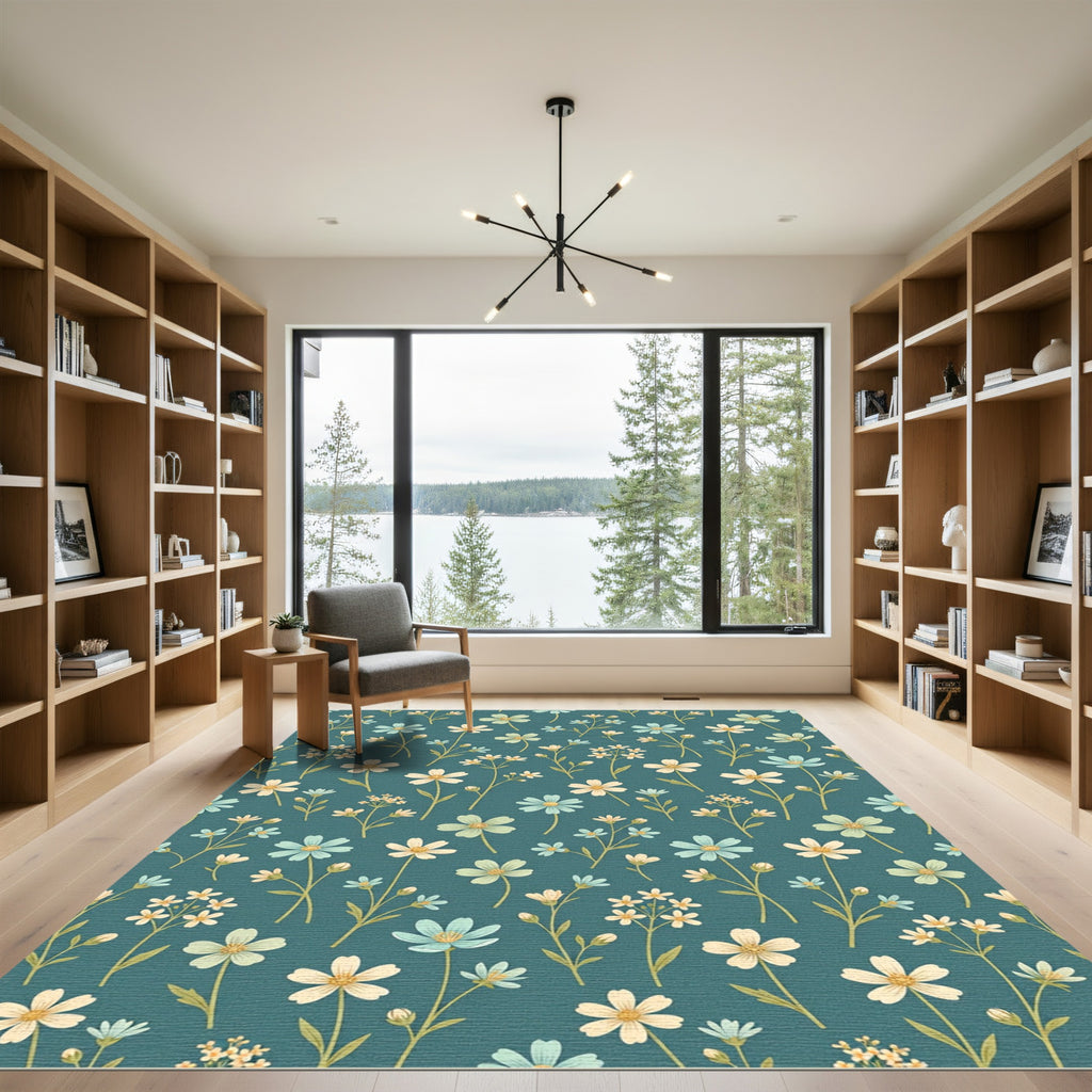 Floral Meadow Blue Cream Rug