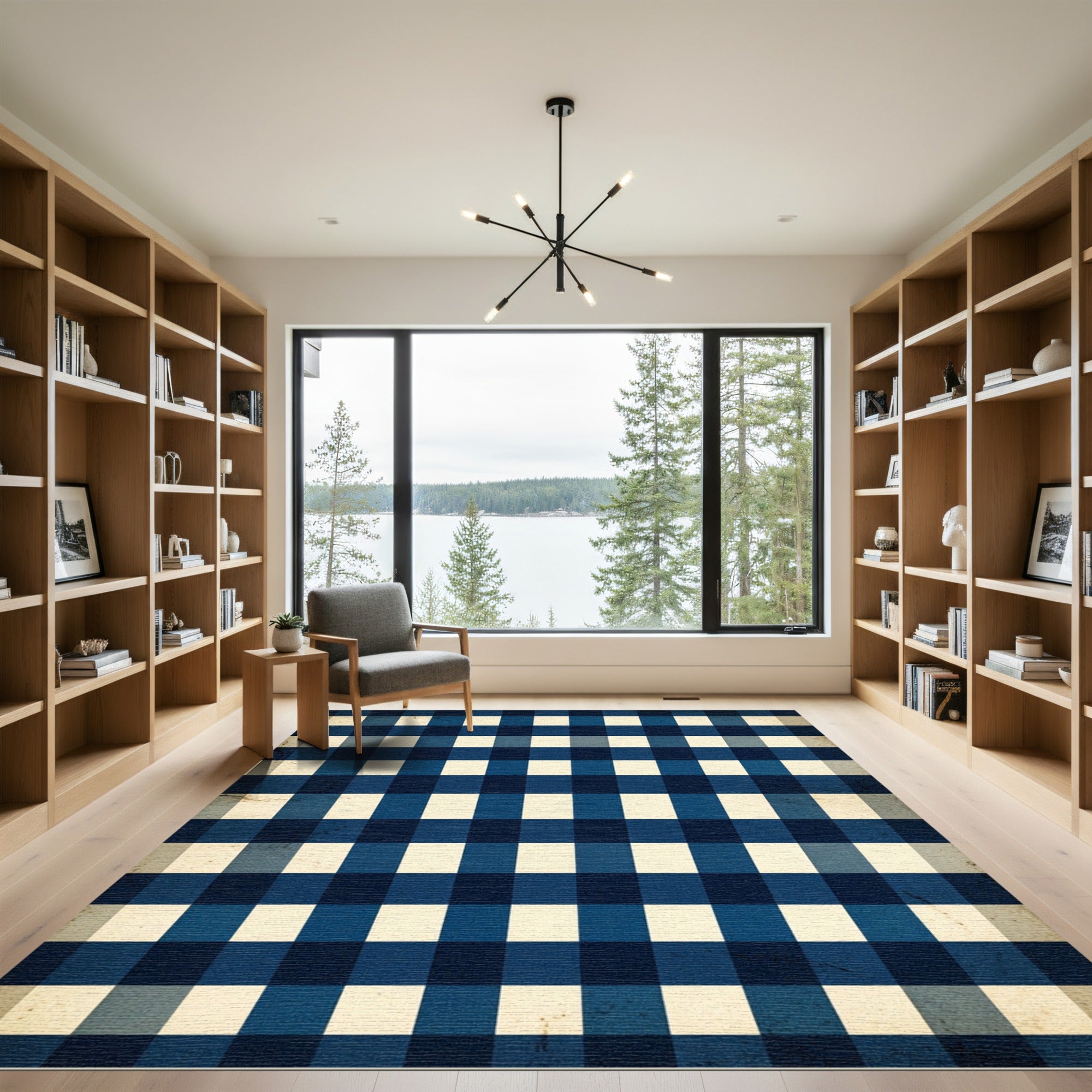 Classic Blue Buffalo Check Squares Rug
