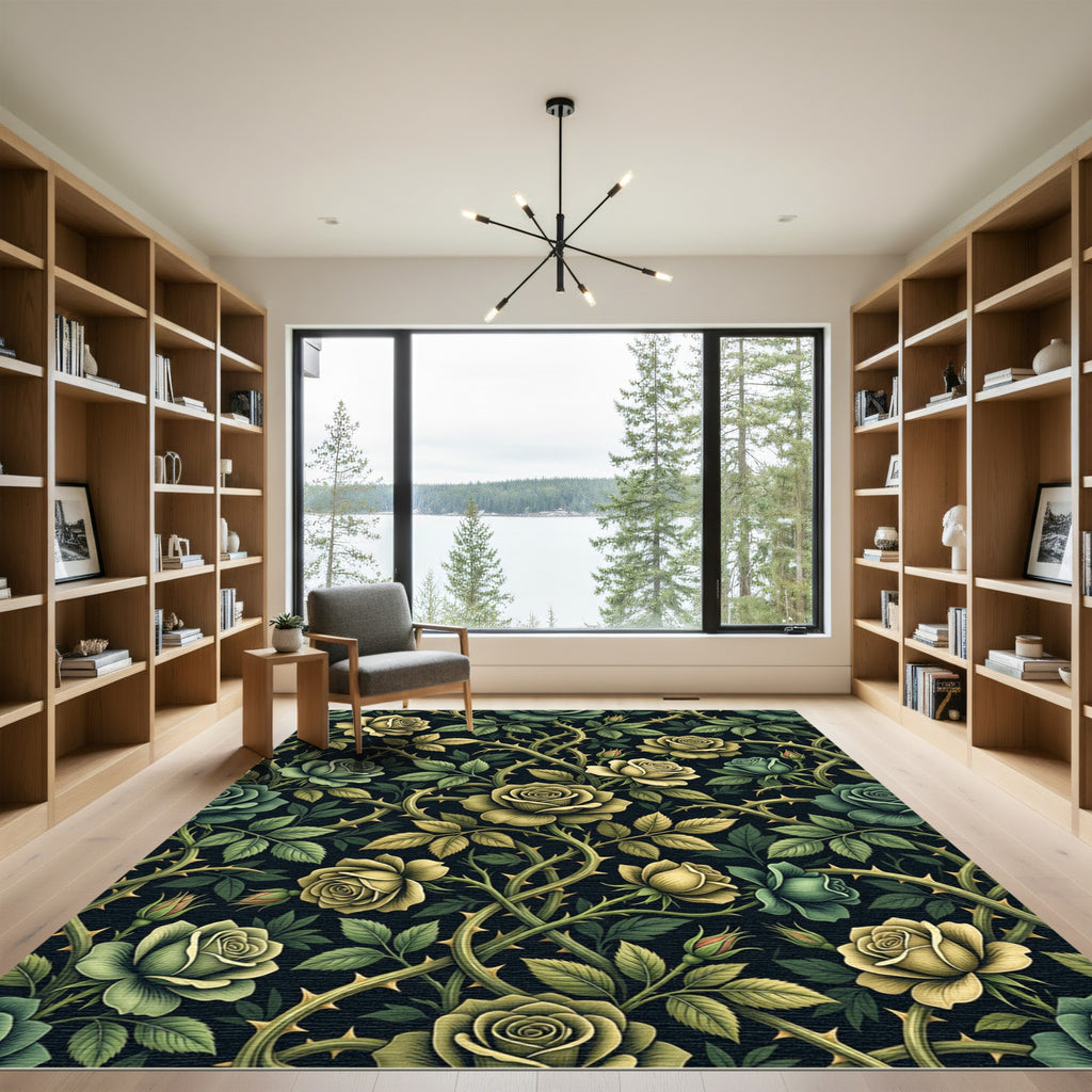 Gothic Sage Gold Rose Vine Rug