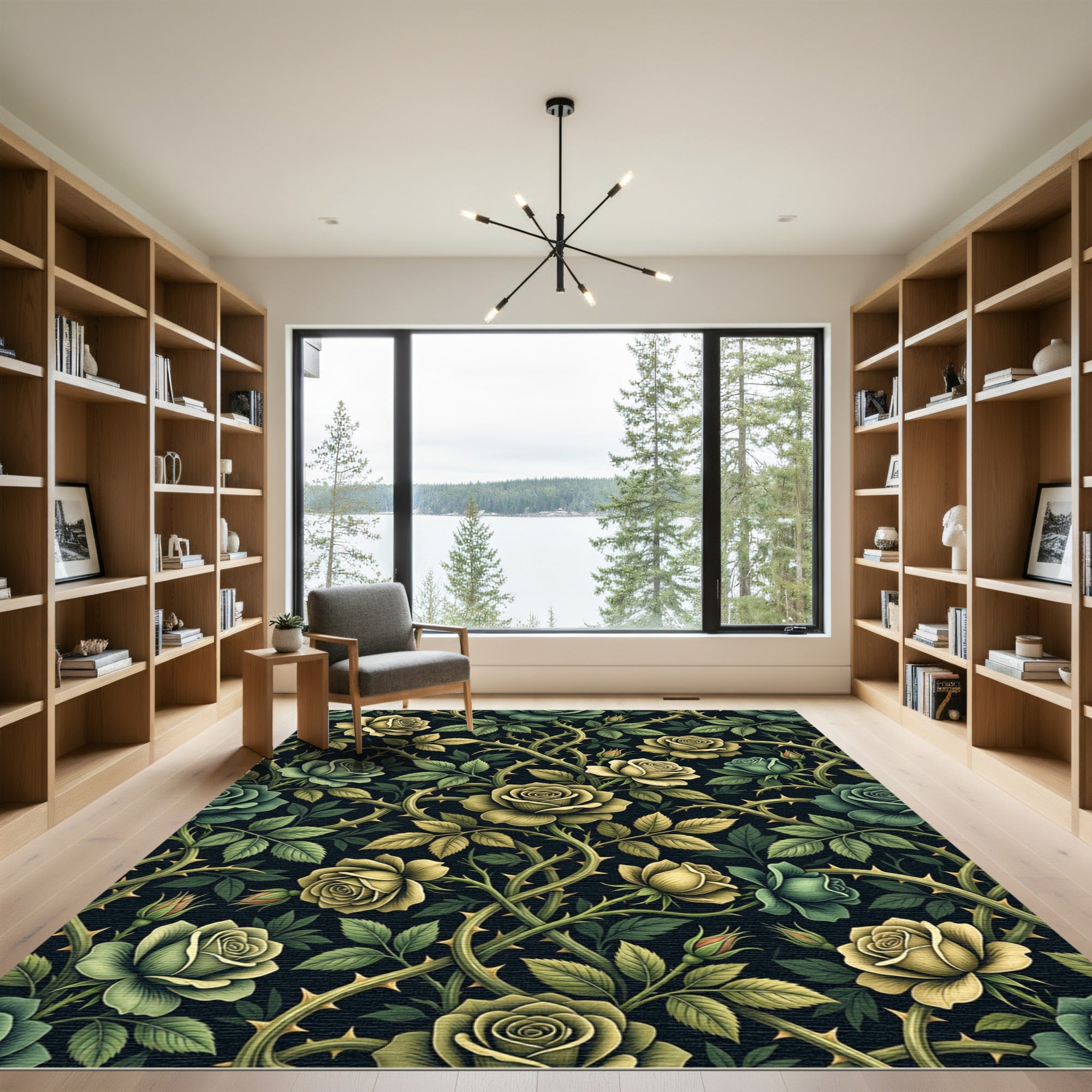 Gothic Sage Gold Rose Vine Rug