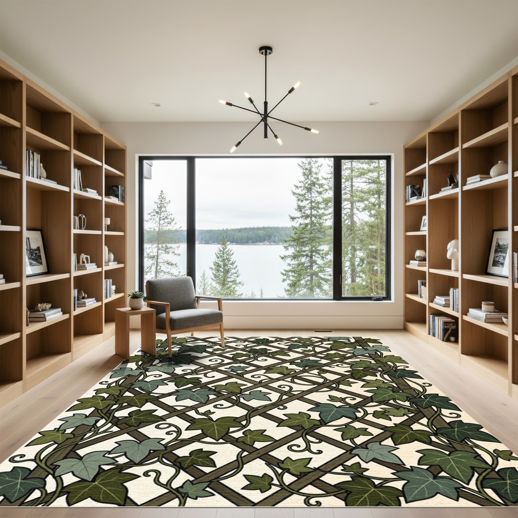 Lush Green Ivy Trellis Lattice Rug