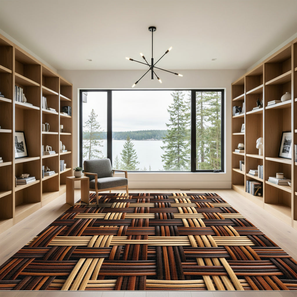Earthy Tone Woven Basket Weave Rug