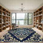 Ornate Gold Acanthus Scrollwork Navy Rug