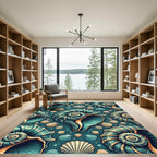 Teal Seashell Spiral Nautical Ocean Art Rug