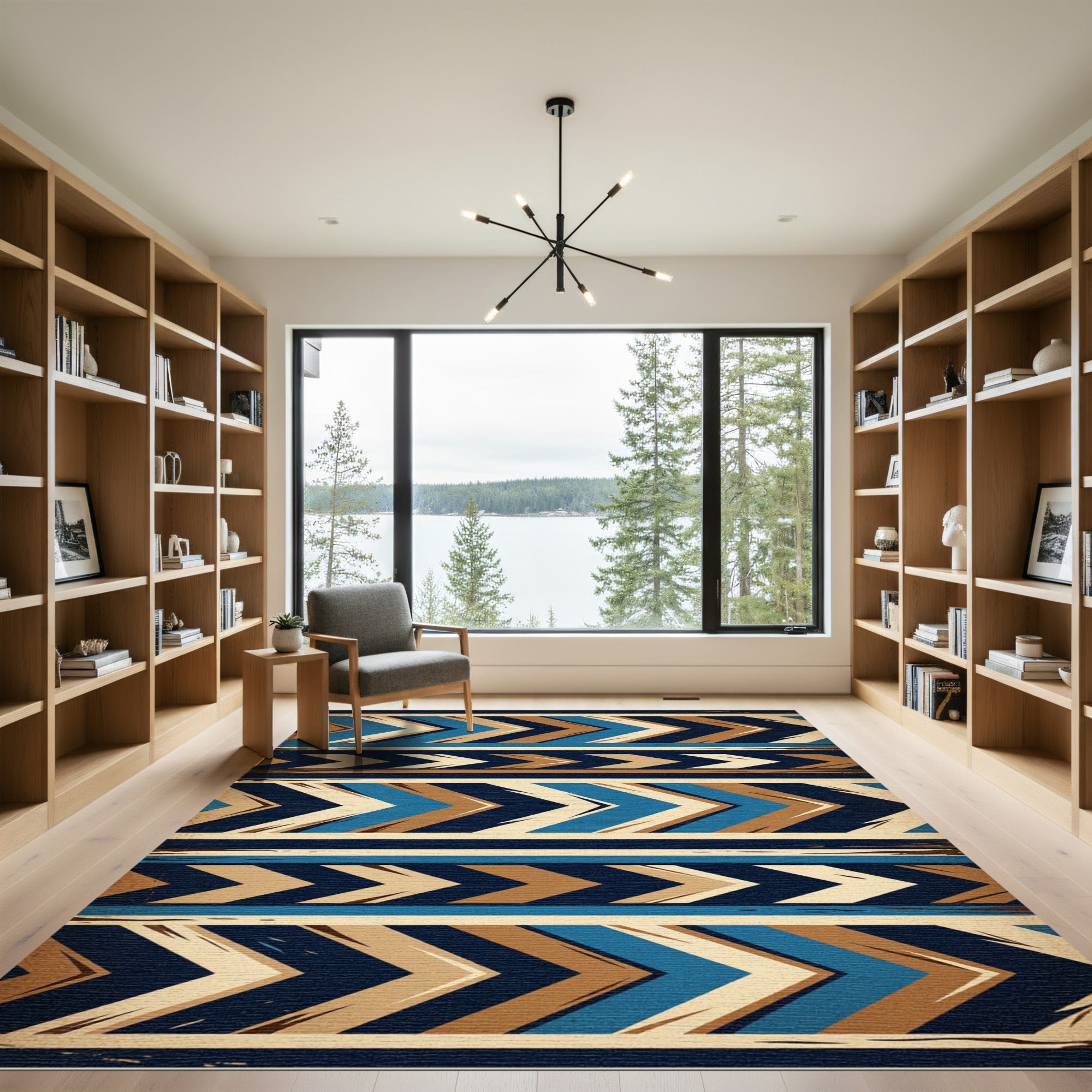 Blue and Brown Chevron Arrow Rug