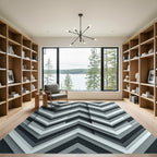 Monochrome Chevron Layered Geometric Gray Rug