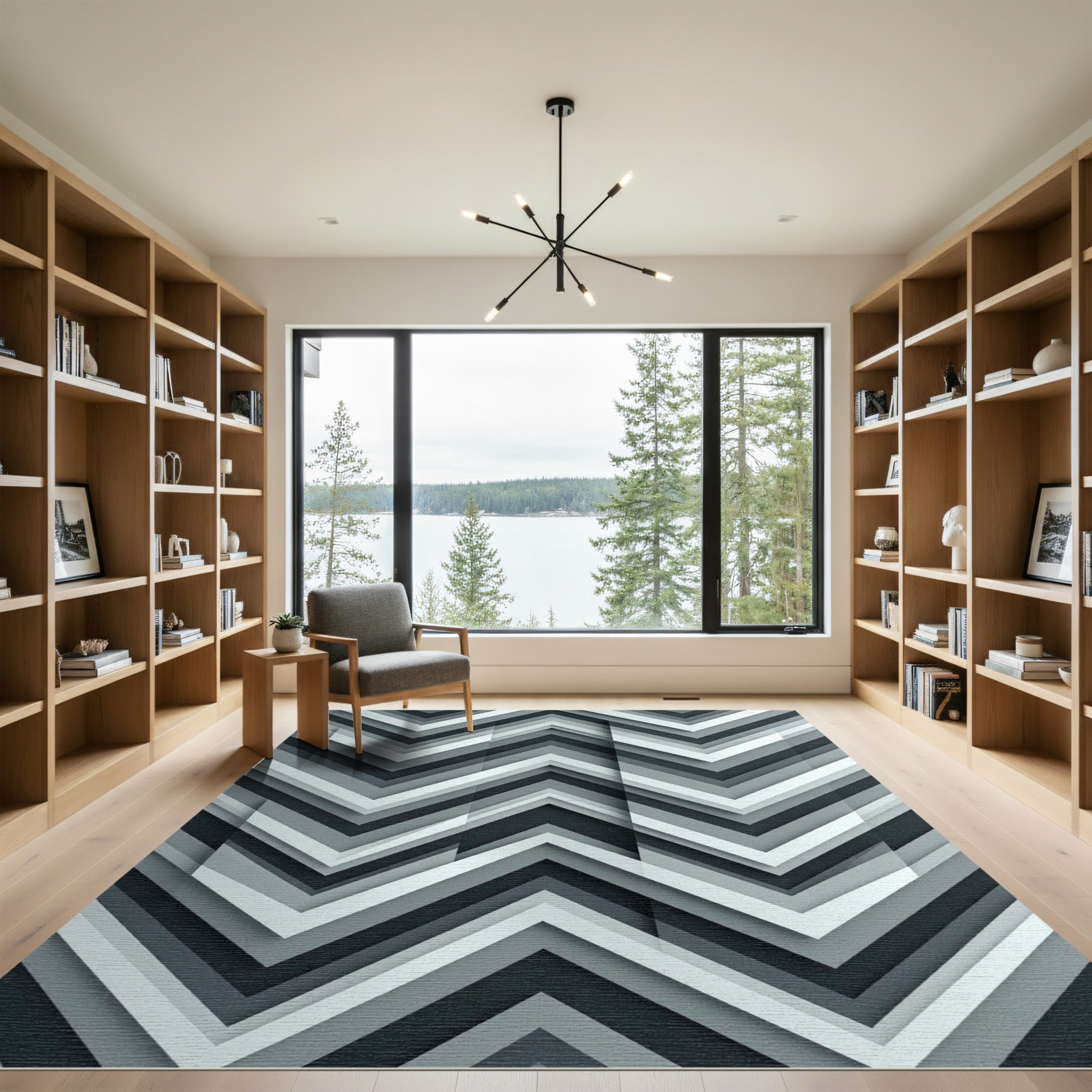 Monochrome Chevron Layered Geometric Gray Rug
