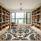 Regal Gold Floral Emblem Damask Rug