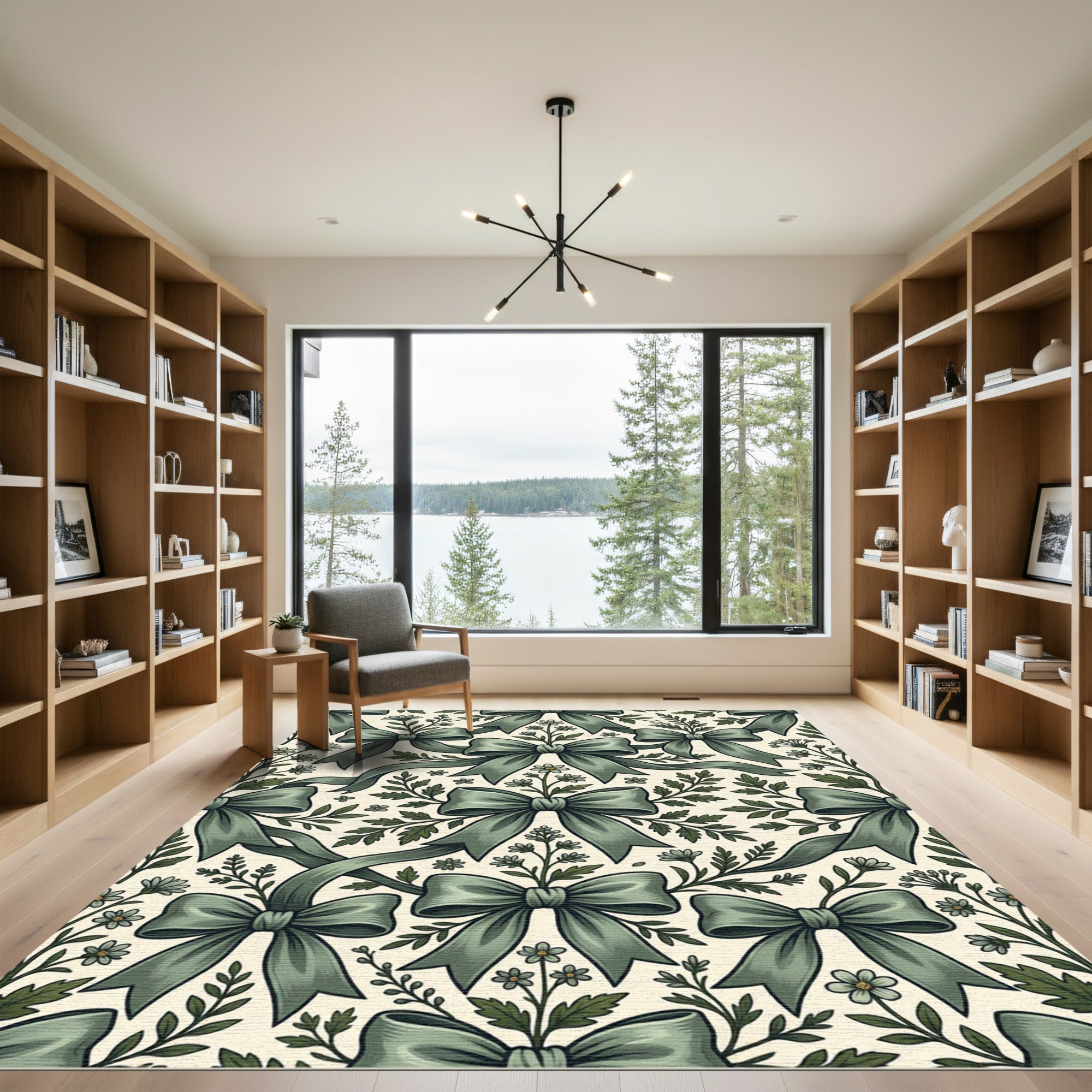 Sage Green Ribbon and Floral Trellis Rug