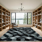 Monochromatic Geometric Cube Illusion Rug