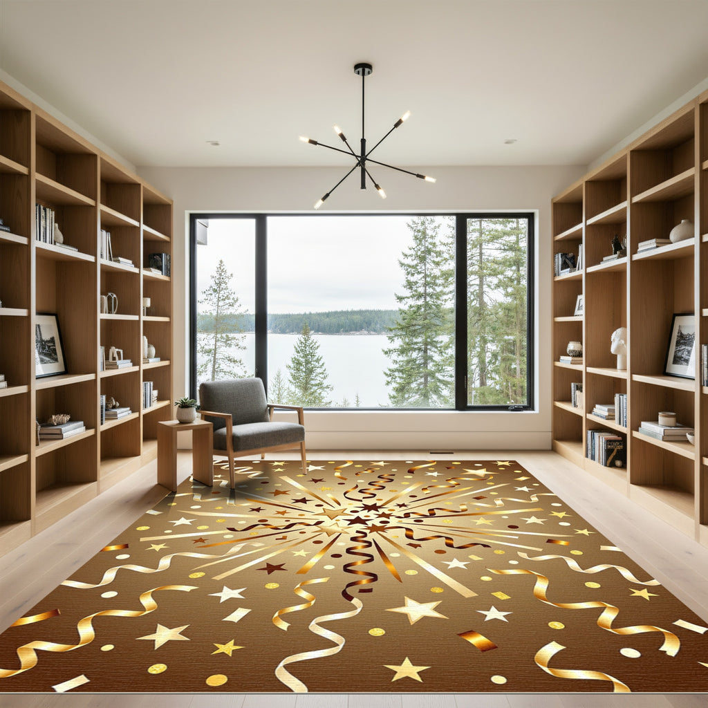 Golden Celebration Star and Ribbon Constellation Rug