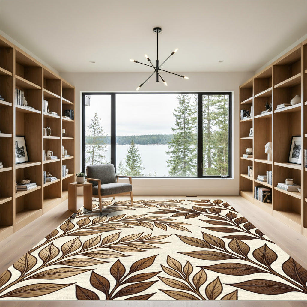 Brown Leafy Branches On Cream Background Rug
