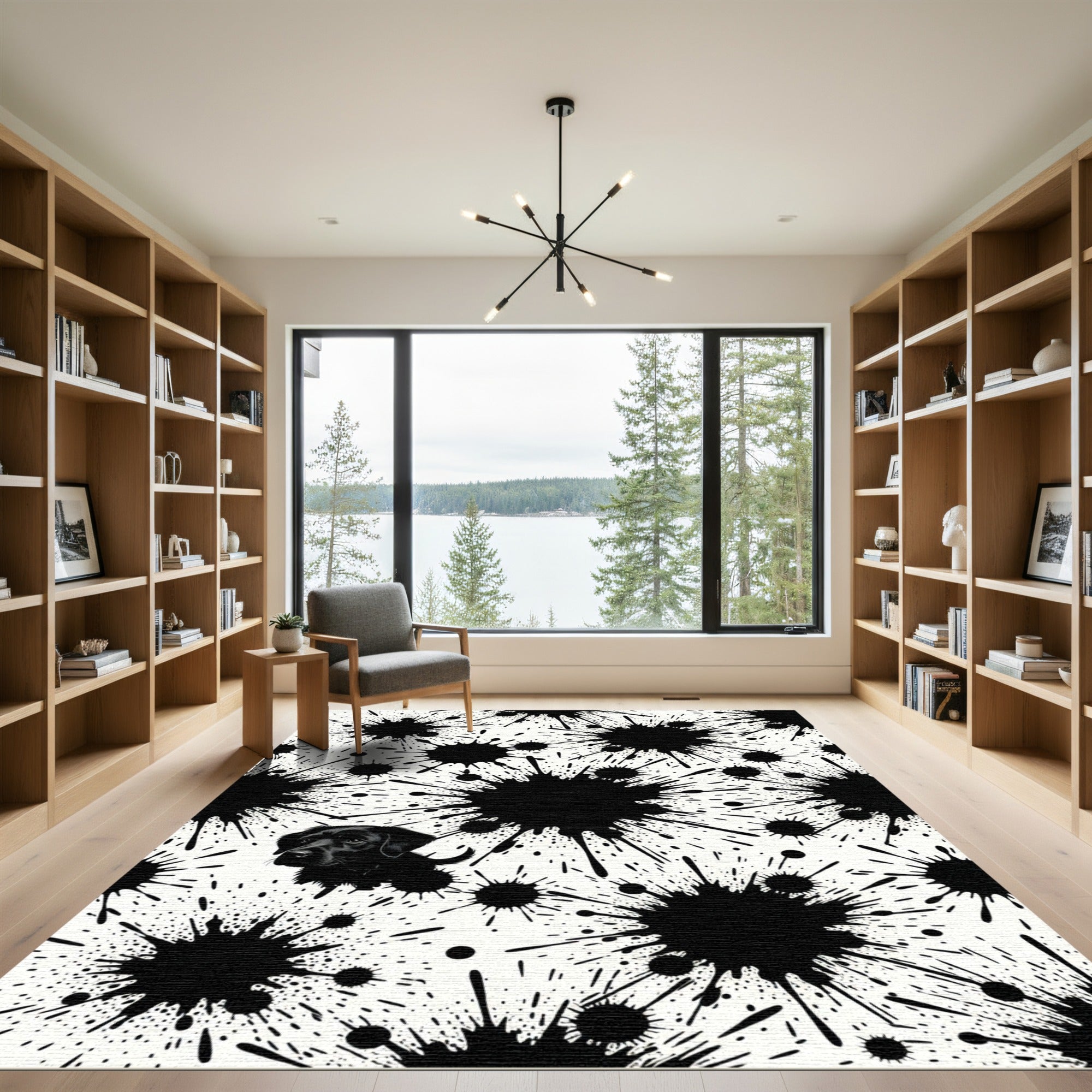 Playful Black Splash Dog Labrador Rug