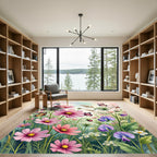 Whimsical Watercolor Pink Floral Butterfly Garden Rug