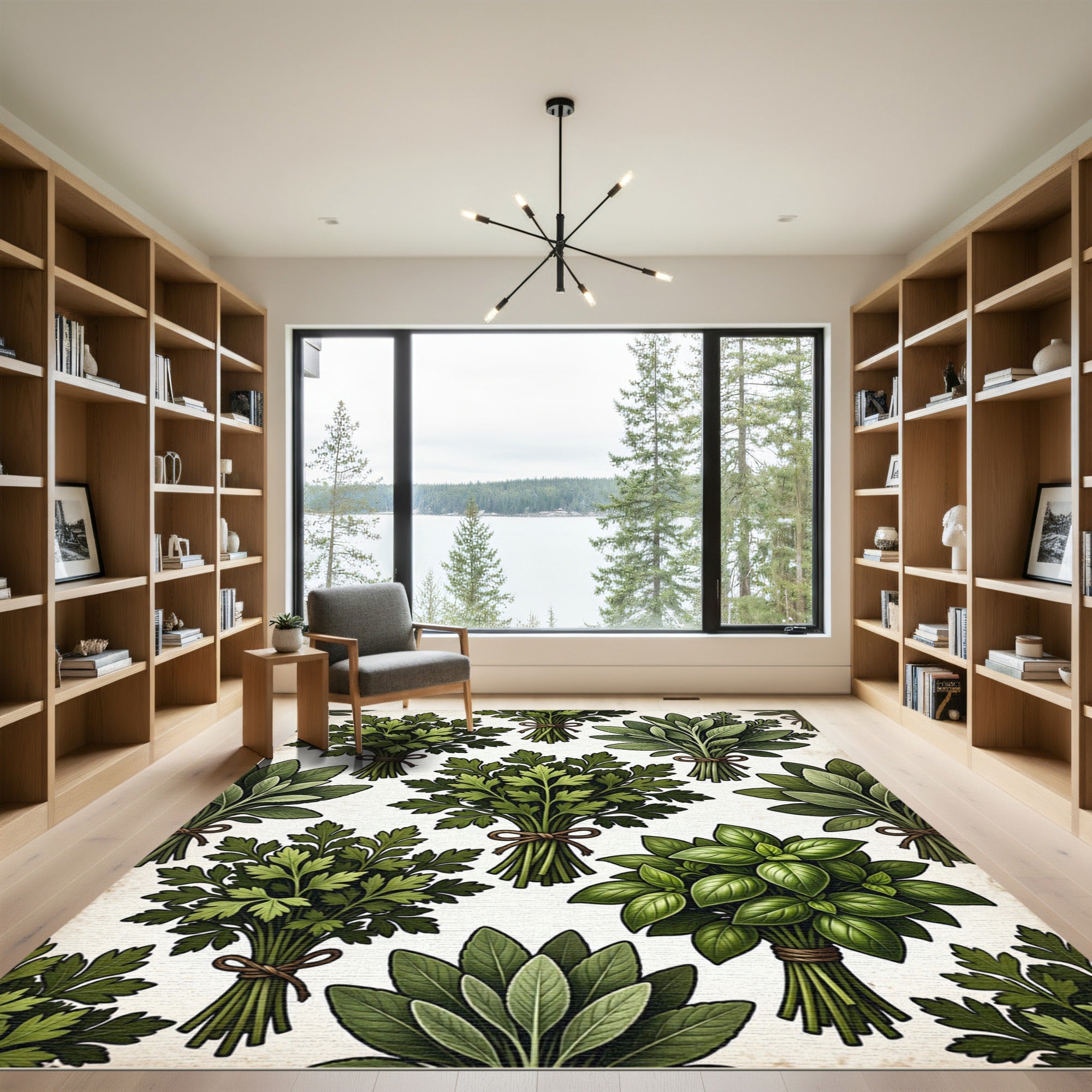 Green Herb Bundles Botanical Illustration Rug