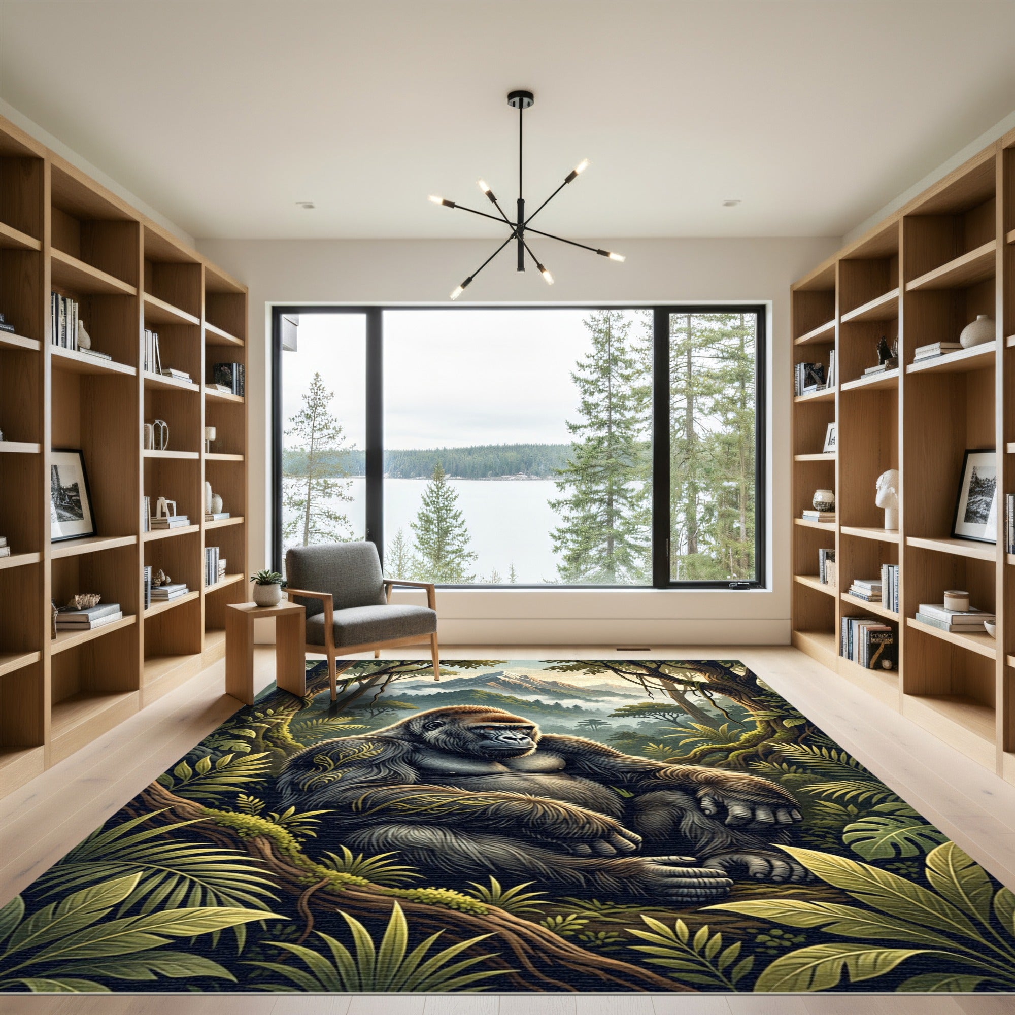Majestic Mountain Gorilla Tropical Forest Landscape Rug