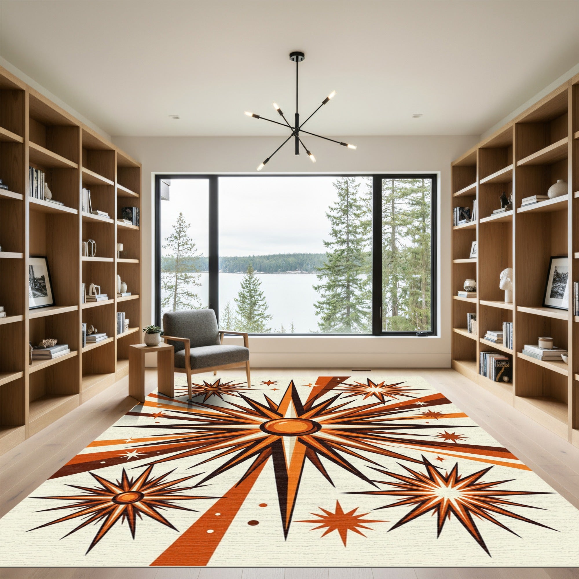 Retro Sunburst Starburst Orange Rug