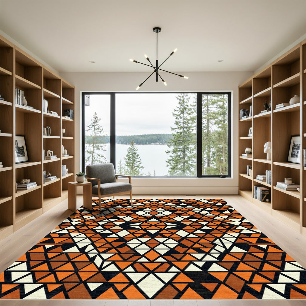 Abstract Amber Black Geometric Triangle Art Rug