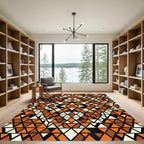 Abstract Amber Black Geometric Triangle Art Rug