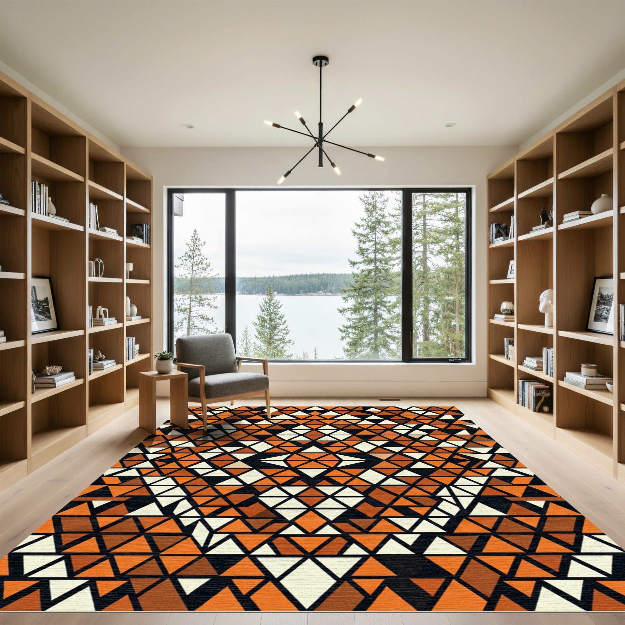 Abstract Amber Black Geometric Triangle Art Rug
