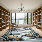 Zen Crane and Bamboo Mountain Landscape Rug