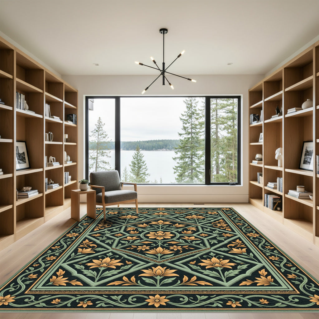 Golden Lotus Lattice Ornament Rug