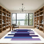 Modern Indigo and Lavender Layered Stripe Rug
