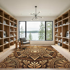 Golden Radial Starburst Mandala Rug