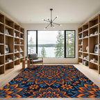 Vibrant Orange Blue Floral Mandala Rug