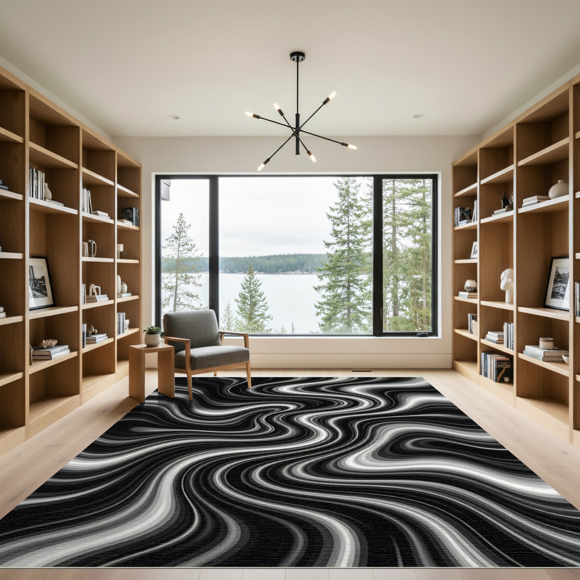 Monochrome Swirl Abstract Waves Rug
