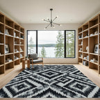 Monochrome Sharp Geometric Diamond Ikat Rug