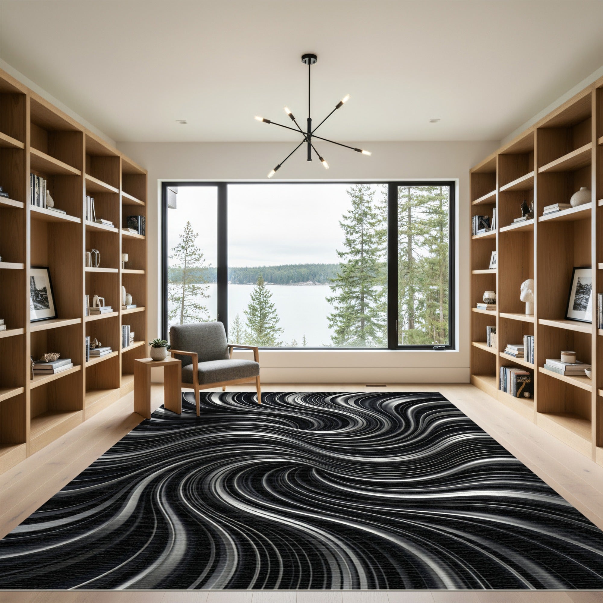 Monochrome Swirl Abstract Ripples Rug